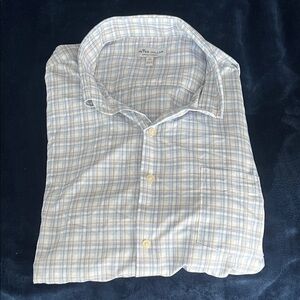Peter Millar Men's Light Blue and Cream Plaid Shirt